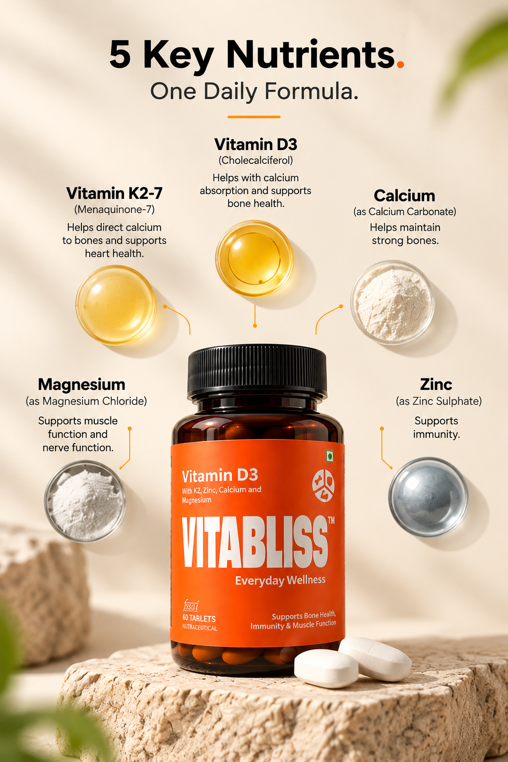 VitaBliss Vegan Vitamin D3 + K2-MK7 + Magnesium